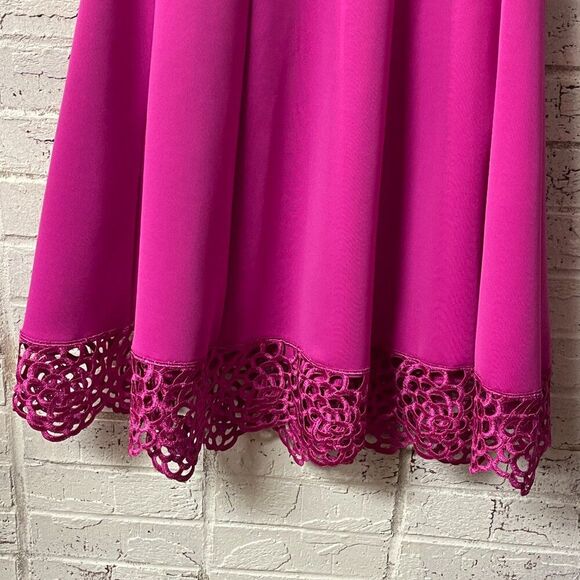 Donna Ricco Sleeveless A-Line Dress – Vibrant Fuchsia with Lace Trim - Picture 3 of 8